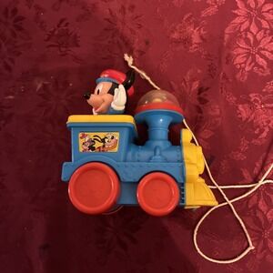 Vintage Disney Mickey Mouse & Friends Pull Train Popping Toddler Toy Still Works